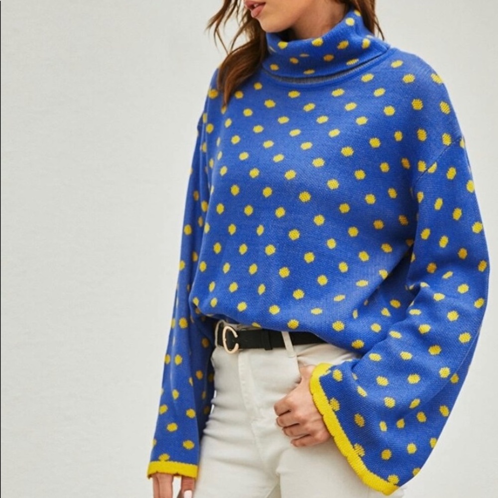 Shein High Neck Drop Shoulder Polka Dot Sweater